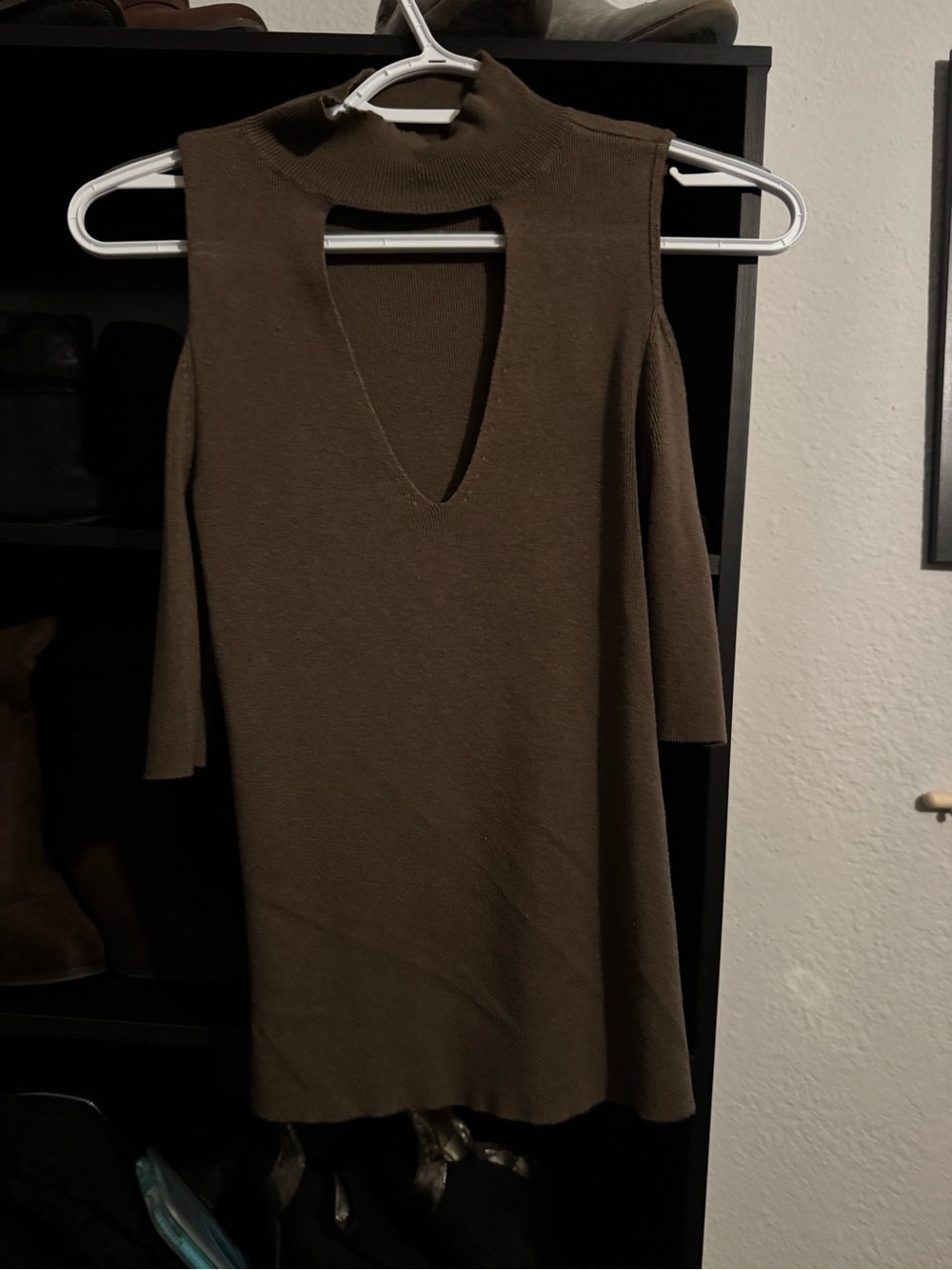 Express Brown Cold-Shoulder shirt with Keyhole Neck